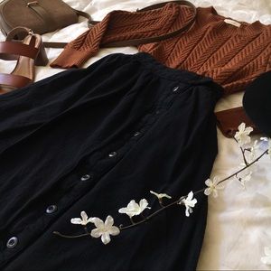 ‘Florence’ Midi Button Down Skirt in Black